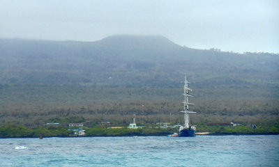 Masted ship in the bay outside Peurto Ayora, Santa Cruz Island, Galapagos