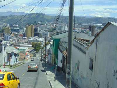 Looking down a side street in Quito, Ecuador