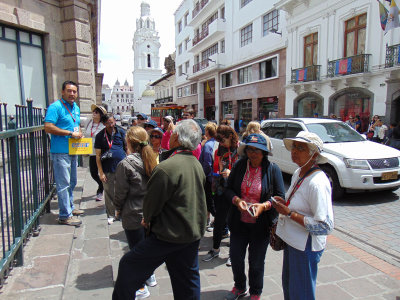 Tour group in front of the Church the Society of Jesus, Quito, Ecuador
