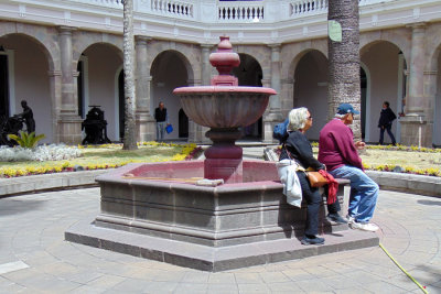 Relaxing in the courtyard of the public library, Quito, Ecuador