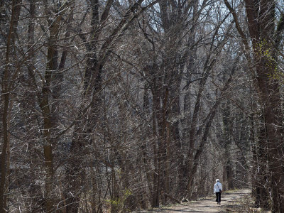 On the trail beside the close to the railroad tracks