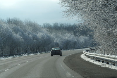 After an April snowstorm on Interstate 70 in Illinois