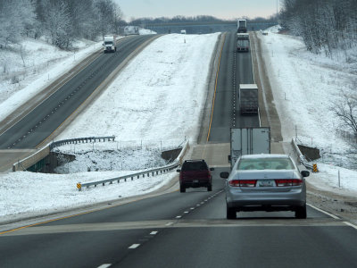 After an April snowstorm on Interstate 70 in Illinois