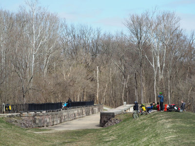 Bikers taking a break at the Monocacy Aqueduct
