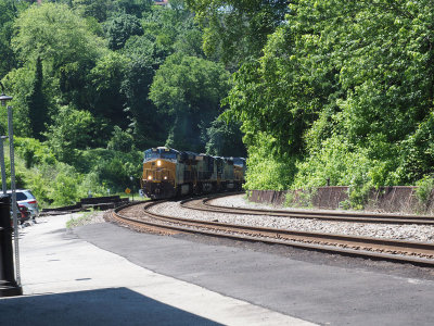Freight train approaches Harpers Ferry station