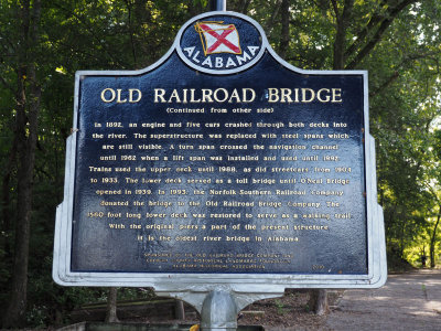 Back side of the sign for the Old Railroad Bridge, Muscle Shoals, AL