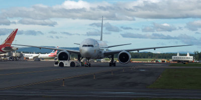 The massive engines on a Ethiopian Boeing 777 - at Dulles airport