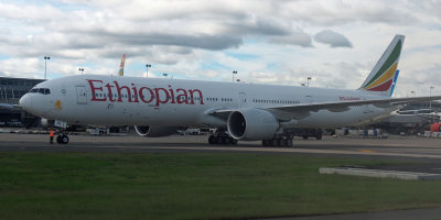 An Ethiopian Boeing 777 at Dulles airport ready to depart