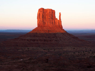 Shadows on the West Mitten Butte at Monument Valley as the sun sets