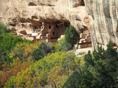Ruins of Native American living spaces in the cliffside at Mesa Verde NP