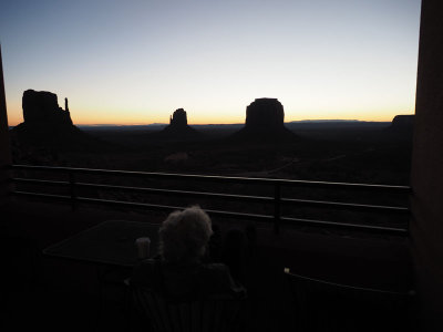 Watching sunrise from out room at The View at Monument Valley