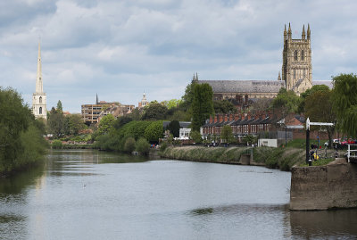 Cathedral and St. Andrew's Spire from river path