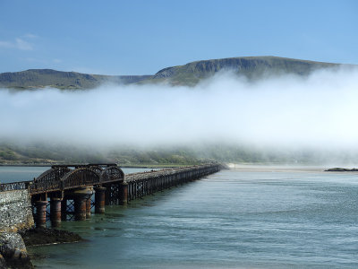Railway viaduct and sea mist