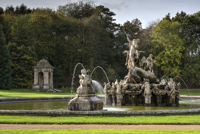 Fountain with stone temple beyond 2018