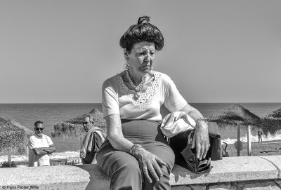 Sad Lady at the Beach, Cropped, Black and White Version