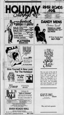 River Roads Mall Holiday sale newspaper ad (1989) 