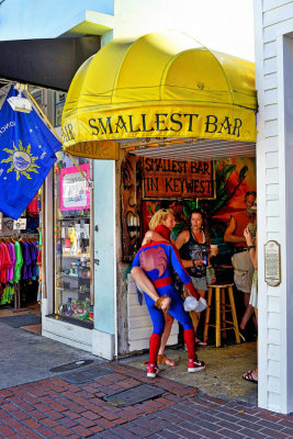 Spiderman and friend at the Smallest Bar in Key West