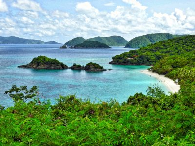 Trunk Bay, St John, with British Virgin Islands in the distance