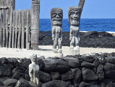 Hawaiian Gods protecting the Place of Refuge on the Kona Coast