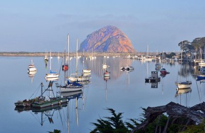 Sunset lighting up The Rock in Morro Bay, CA