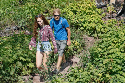 Katie & Chris hiking at St. Mary's Lake