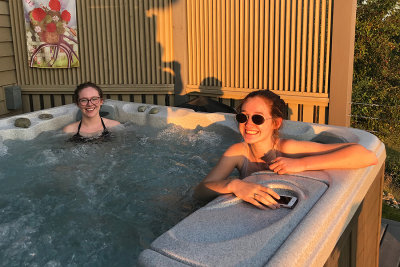 Zoe & Katie relaxing in the hot tub at our rental