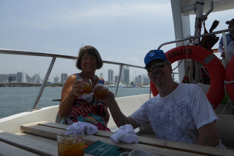 Karen and Bill starting the Rumba Cruise on the Bay of Cartagena