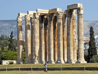 The Temple of Olympian Zeus held giant statues of Zeus and the Temples main benefactor Hadrian