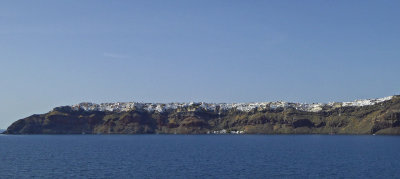 Passing the Village of Oia at the tip of Santorini Island