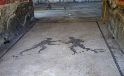 Mosaic Floor depicting Gladiators at House Entrance in Pompeii