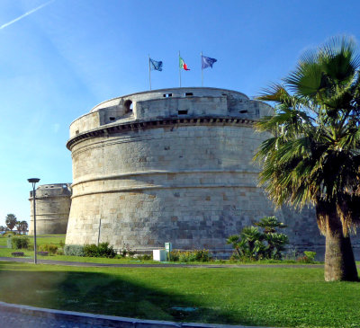 Turrets of Fort Michelangelo, Port of Civitavecchia, Italy