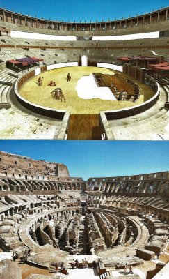 Then and Now comparison of the Colosseum during Gladitorial Contest