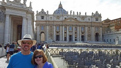 In front of St. Peter's Basilica in the Vatican City