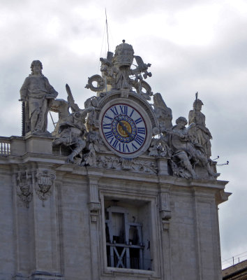 Clock on St. Peter's Basilica Facade (1790) with St. Simon & St. Matthias