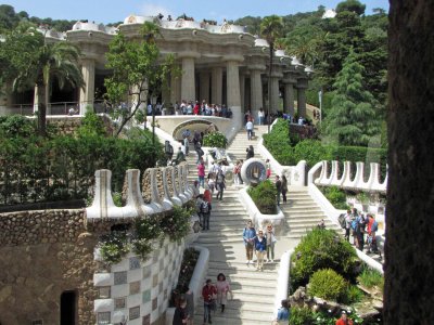 Steps up to the lower court at Park Guell