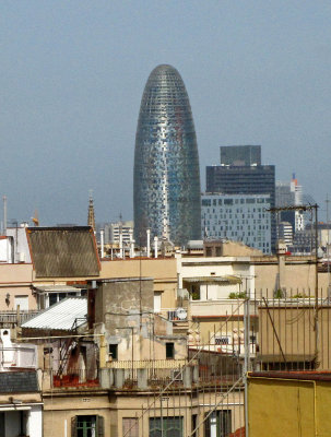Agbar Tower (a 38-story skyscraper) viewed from the rooftop of La Pedrera
