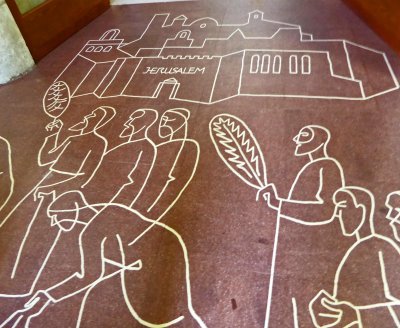 Floor at entry to Sagrada Familia beneath the Passion Facade