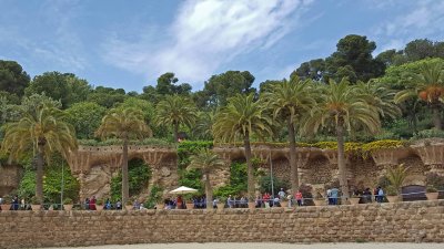 Gaudi's Bird's Nest Pillars line the terrace walls