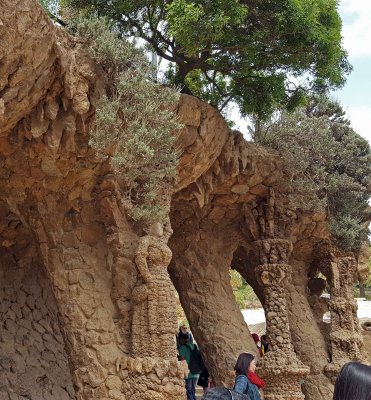 Some footpath pillars have hidden images in Park Guell