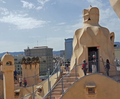 It was said that Gaudi covered these chimneys with glass from empty bottles left after the inauguration party