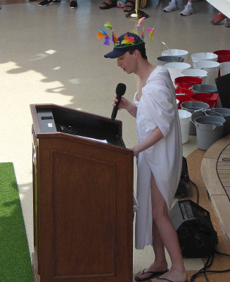 Cruise Director, Martin, hosts Crossing the Equator Ceremony