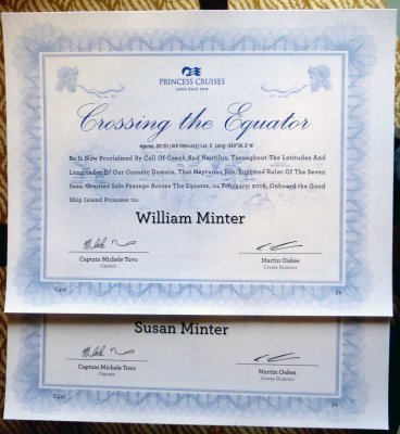 Crossing the Equator Certificates