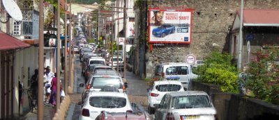 Sunday Morning Traffic Jam in Saint-Pierre, Martinique. Pierre, Martinique