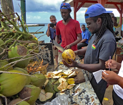 Preparing Fresh Coconuts on St. Vincent