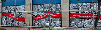 Metal Murals on Government Building in Trinidad