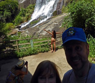 Someone photobombed Selfie at Agua Branca Waterfall