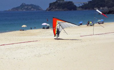 Red Marks on Sand are Landing Zone on Cucumber Beach in Rio