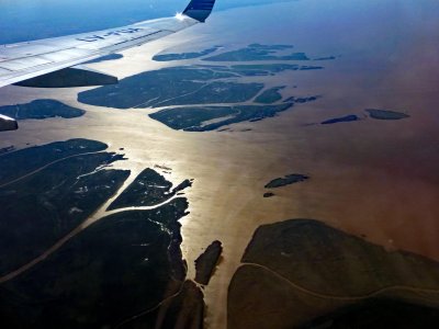 Flying over the Rio de la Plata, the widest River in the World at 140 miles wide
