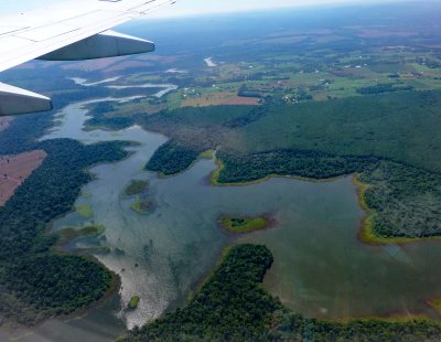 Flying over the Iguazu River in Argentina
