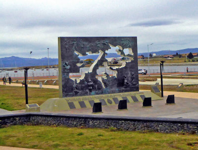 Memorial at Plaza Islas Malvinas commemorates the 649 Argentine servicemen killed in the 1982 Falklands War